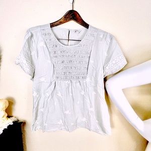 Lucky Brand Embroidered White Floral Top Blouse Large